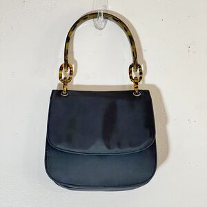 Vintage Old Navy Nylon Purse Chainlink Acrylic Tortoise Handle Slim Snap Closure